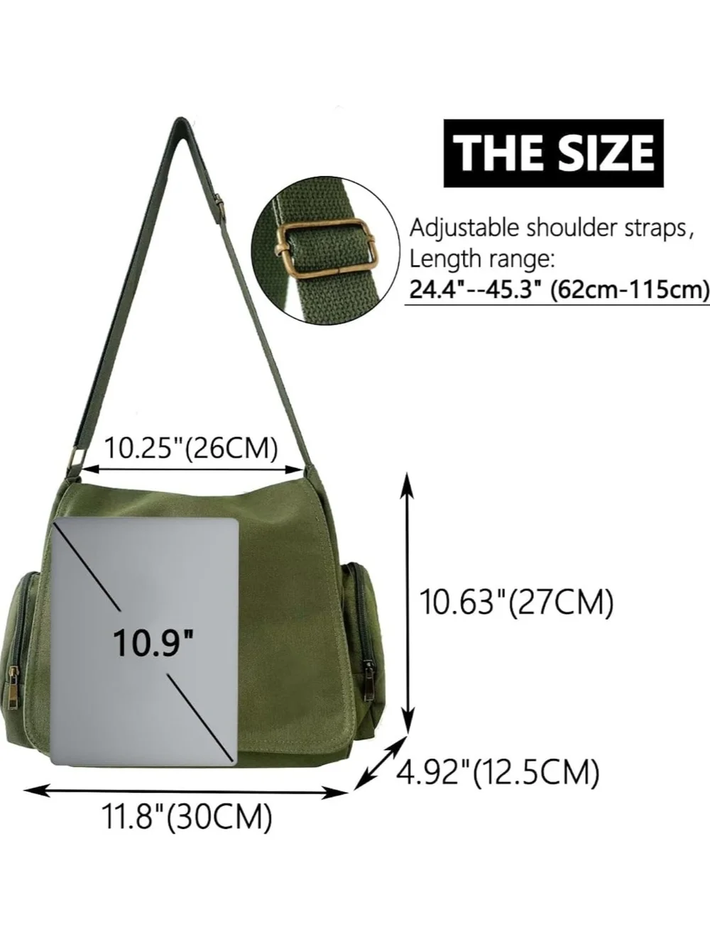 Olive Green Canvas Messenger Bag with Sun & Moon Design